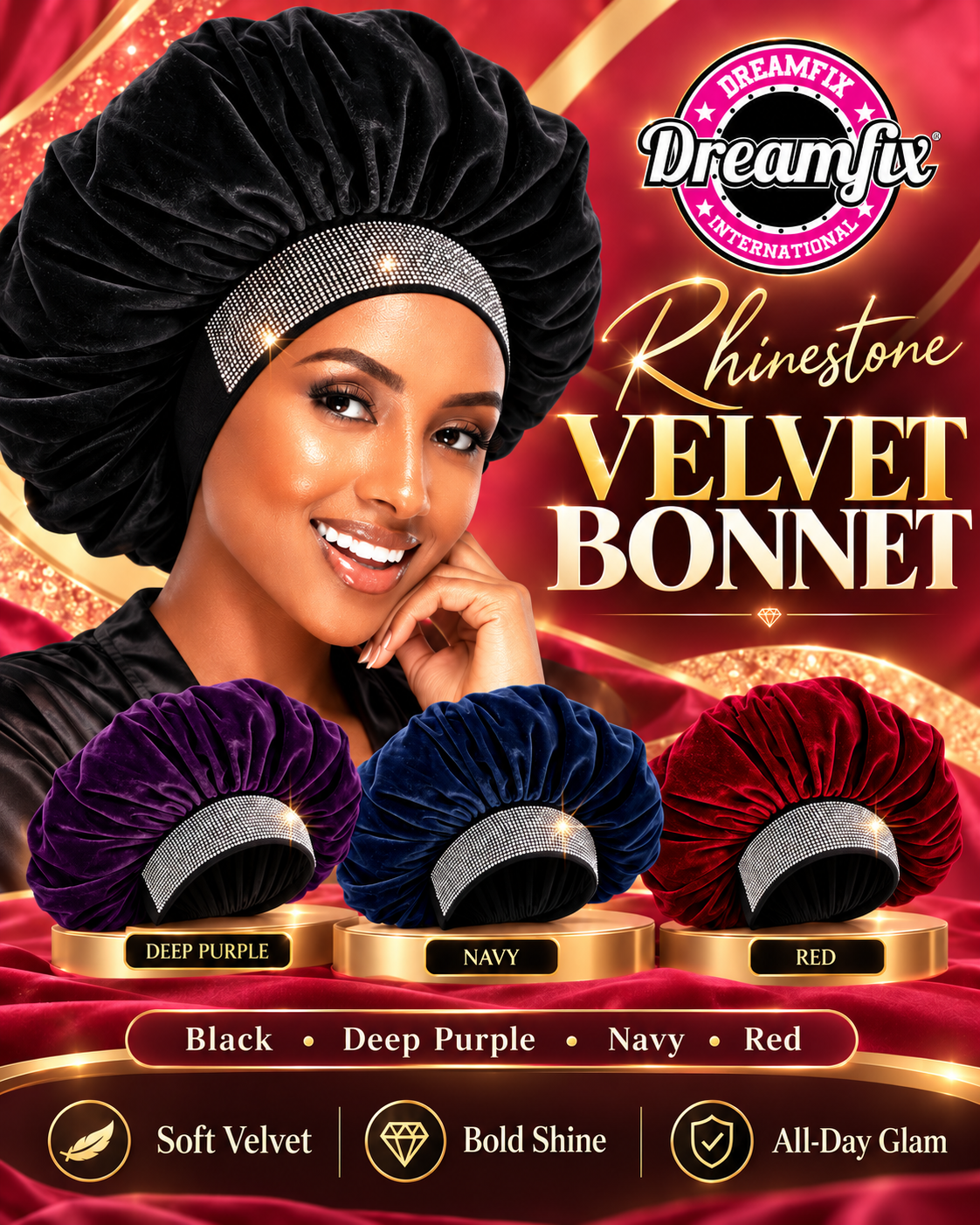 Dreamfix Rhinestone Velvet Blind Bonnet