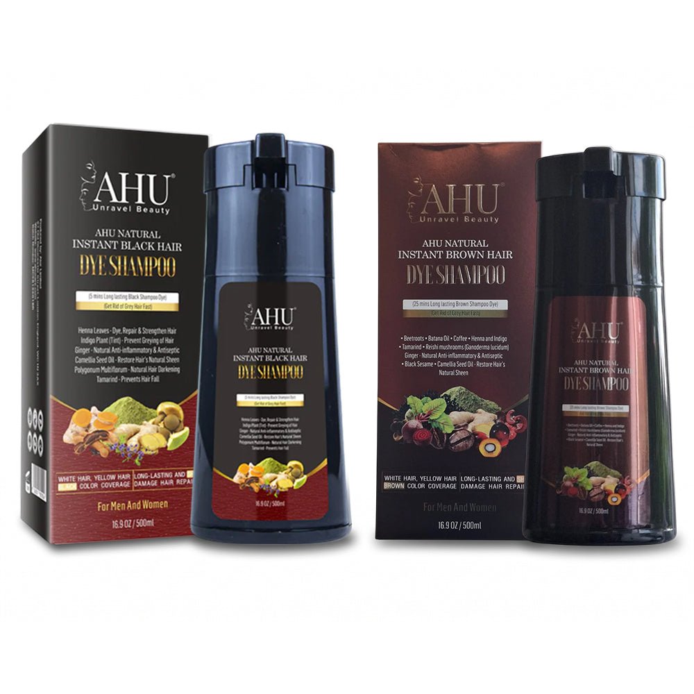 AHU Natural Instant Dye Shampoo 500ml (black & Brown) - gtwtoporld.com