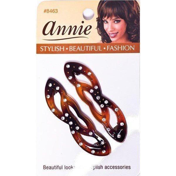 Annie Auto Barrettes/Haarspangen With Glitter Stones, 6,5Cm, Tortoise, Pack of 2 - gtwtoporld.com