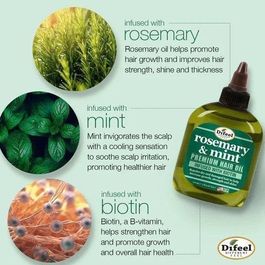 Difeel Rosemary & Mint Premium Hair Oil With Biotin 75ml / 210ml - gtwtoporld.com