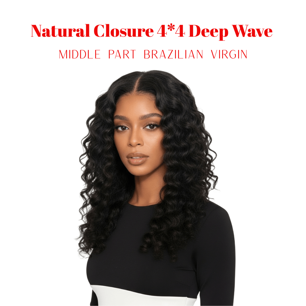 Dream Hair Natural Closure 4*4 Middle Part Deep Wave Brazilian Virgin 14:Natural Color - gtwtoporld.com