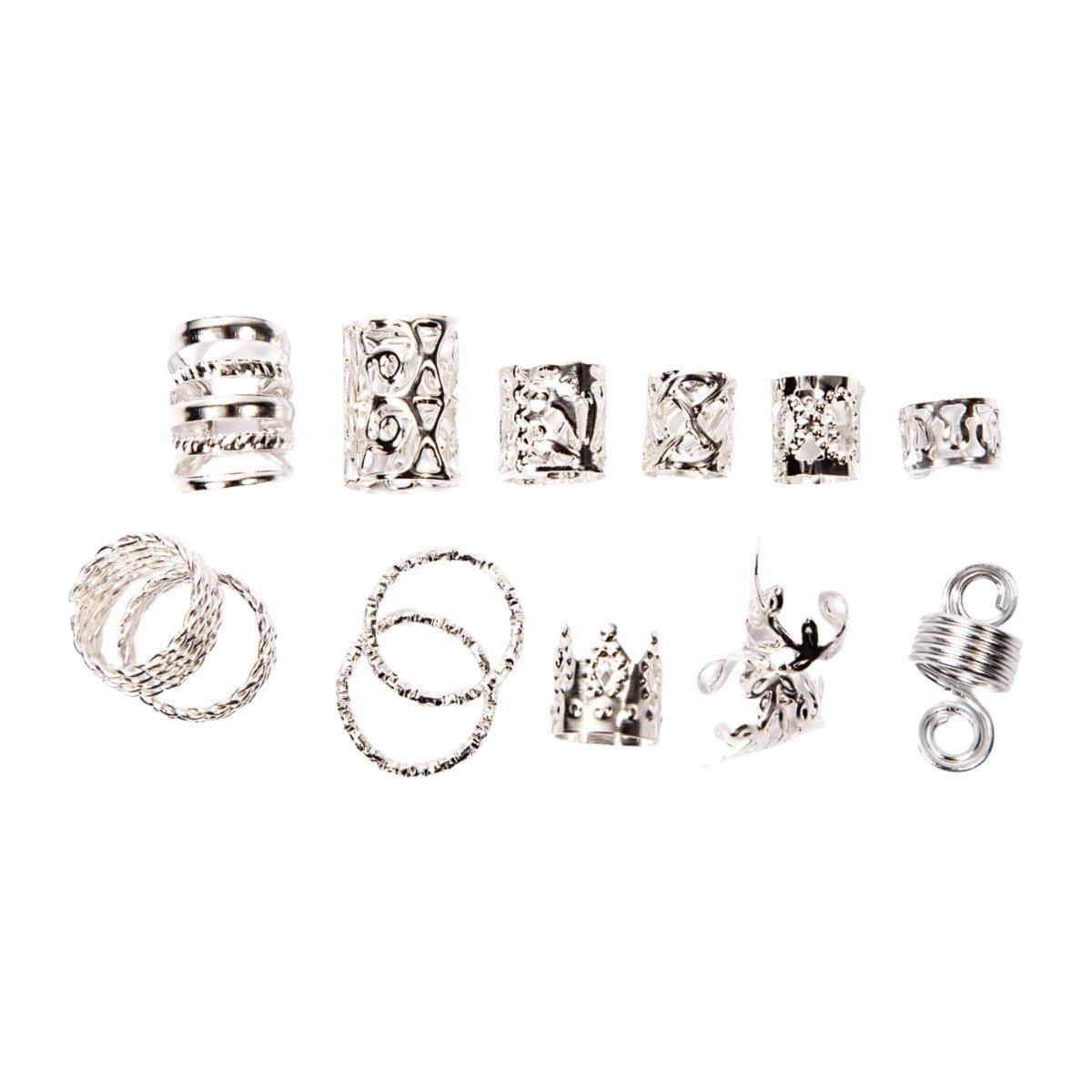 Dreamfix 290Pcs Hair Rings & Bead Jewelry 11 Style Silver - gtwtoporld.com