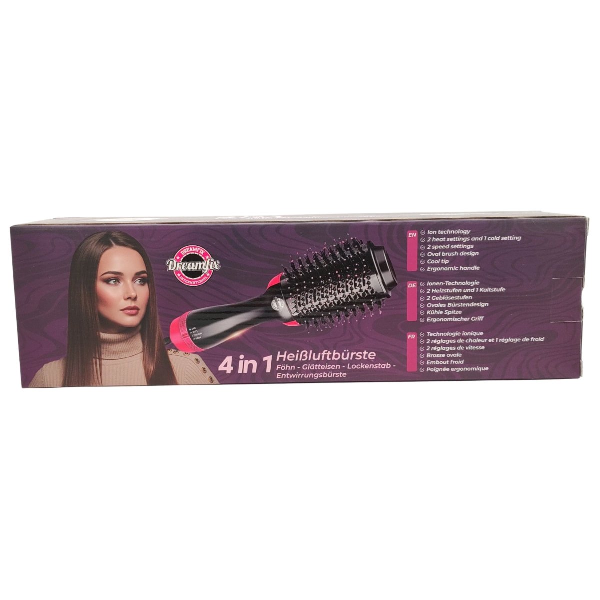 Dreamfix 4 - in - 1 Hot Air Brush - Electric Hair Dryer & Styler (Black&Pink) - gtwtoporld.com