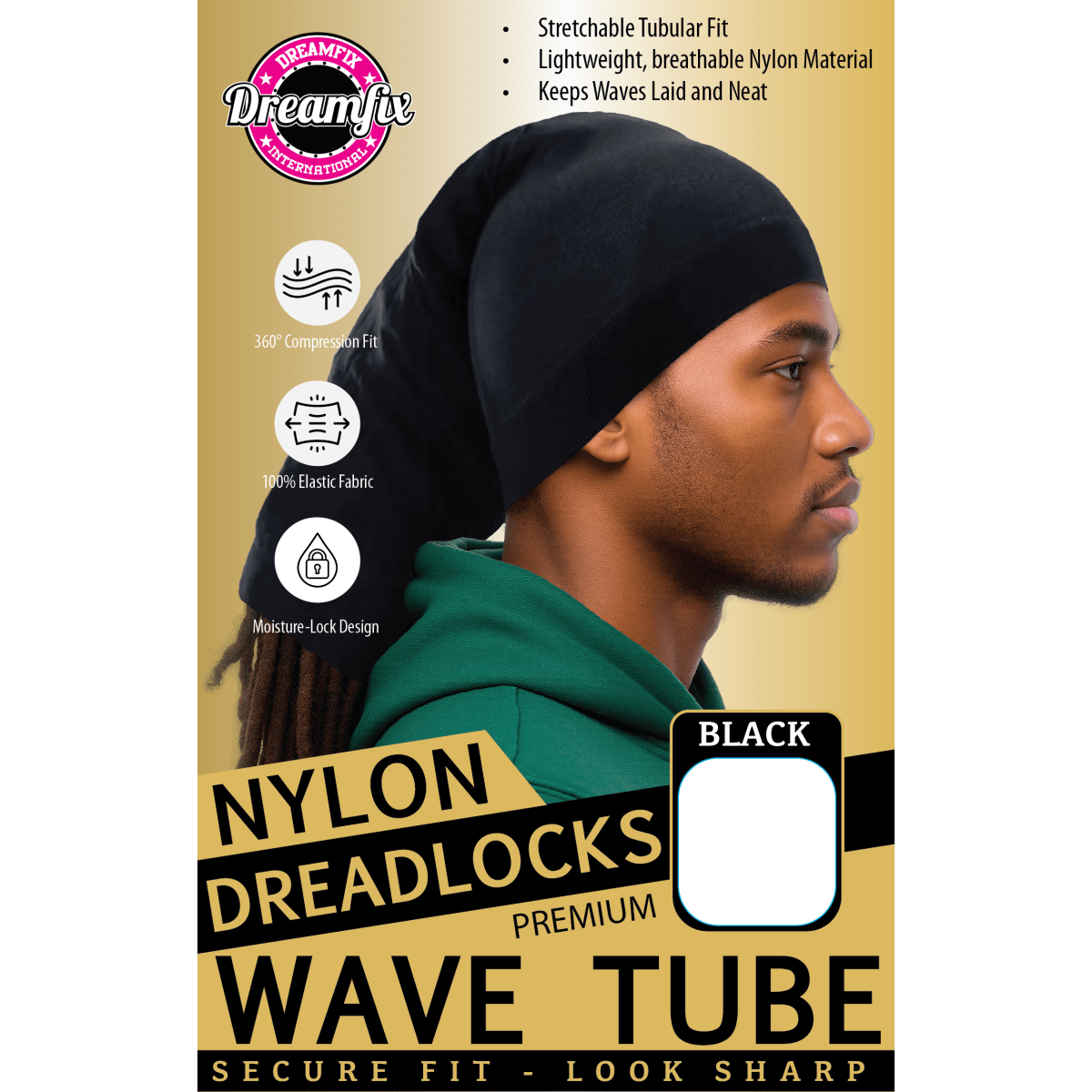 Dreamfix Nylon Dreadlocks Wave Tube Black - gtwtoporld.com