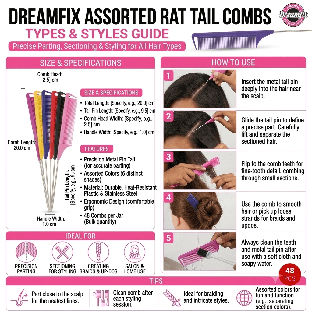 Dreamfix Rat Tail Comb (Assorted) - gtwtoporld.com