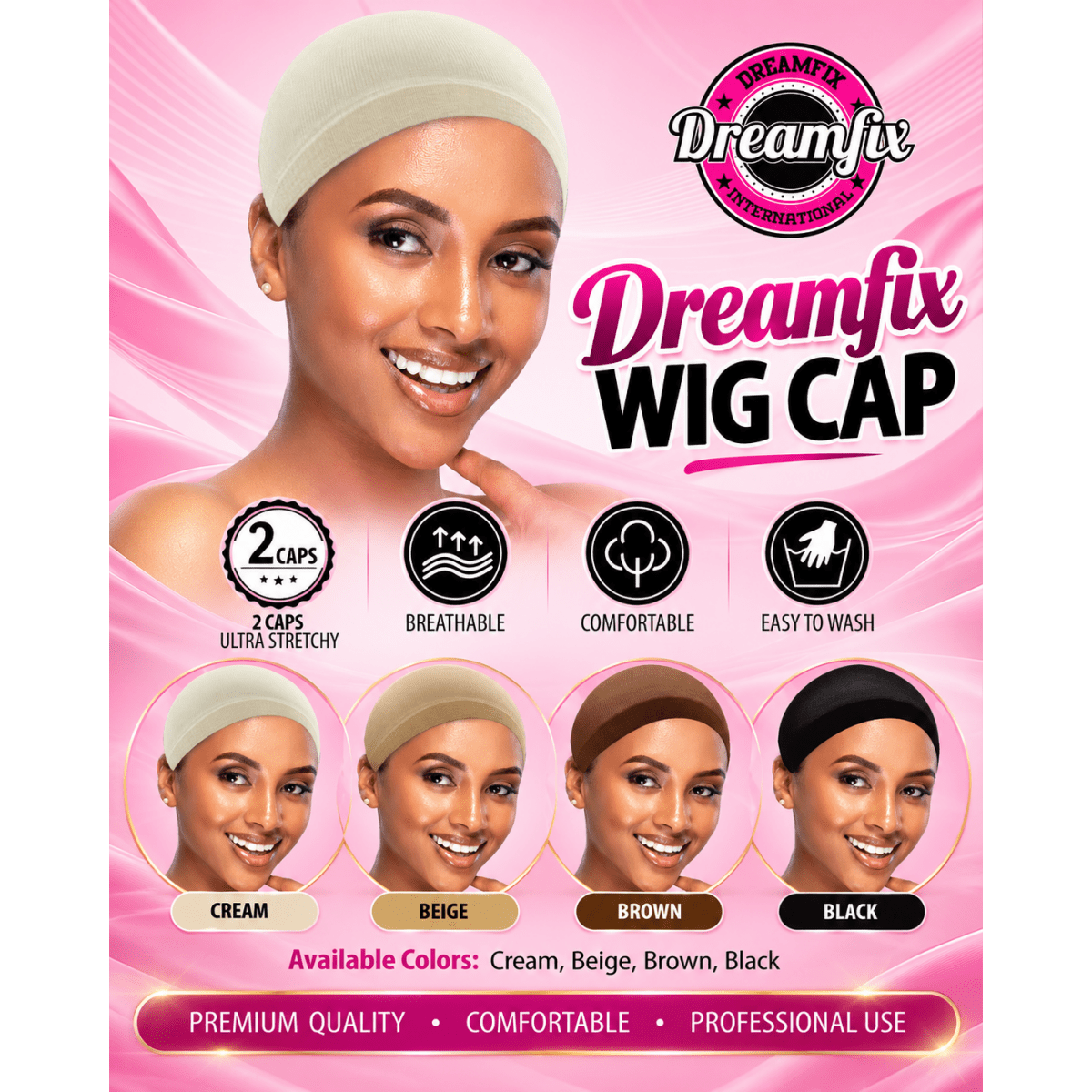 Dreamfix Wig Cap 2 pieces Per Pack Black/Brown/Dark Brown/Blond/Cream - gtwtoporld.com