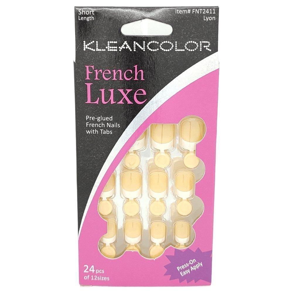 Kleancolor French Luxe Pre - glued French Nails With Tabs 24 Pcs Of 12 Sizes - gtwtoporld.com