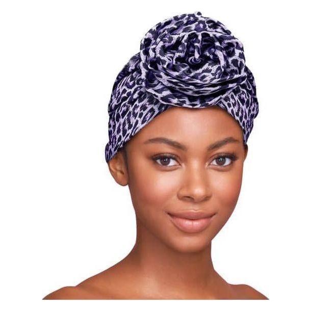 Red By Kiss Top Knot Pre - Tied Turban - Purple Leopard - gtwtoporld.com