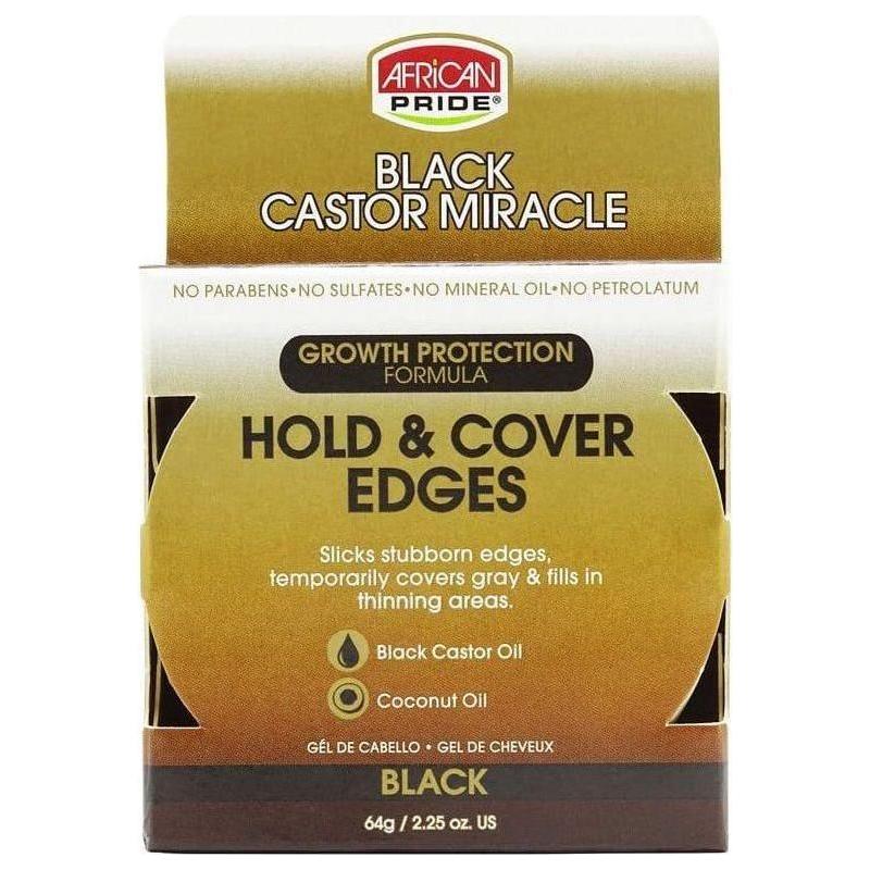 African Pride Black Castor Miracle Hold &amp; Cover Edges Black 64g - gtwtoporld.com
