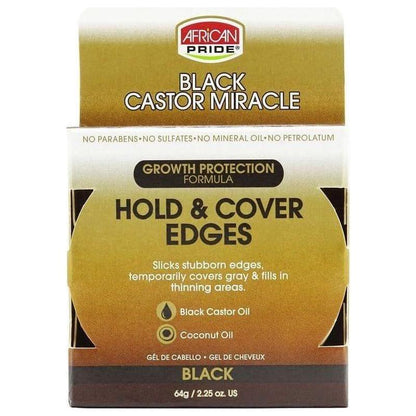 African Pride Black Castor Miracle Hold &amp; Cover Edges Black 64g - gtwtoporld.com