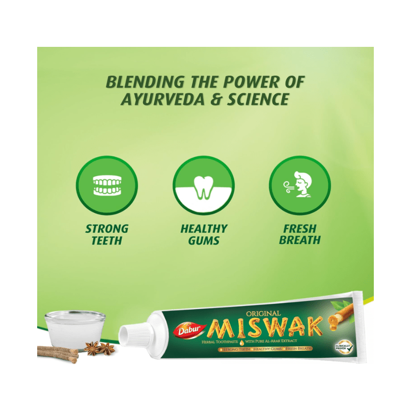 Dabur Miswak Herbal Whitening Toothpaste - 100g for Strong Teeth &amp; Brighter Smiles - gtwtoporld.com