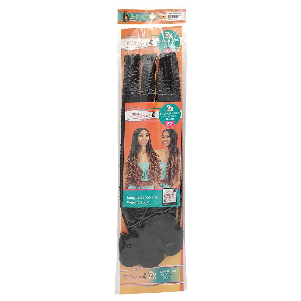Dream Hair French Curl Crochet Braided X3 Pcs 22" &amp; 16" - gtwtoporld.com