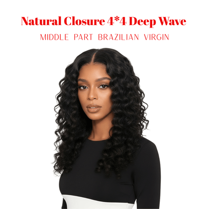 Dream Hair Natural Closure 4*4 Middle Part Deep Wave Brazilian Virgin 14:Natural Color - gtwtoporld.com