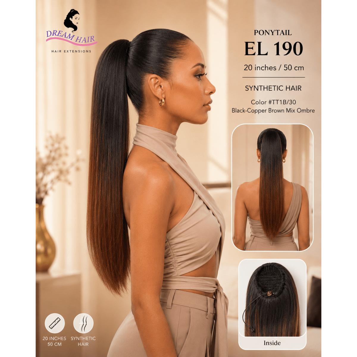 Dream Hair ponytail EL 190 20"/50cm Synthetic Hair - gtwtoporld.com