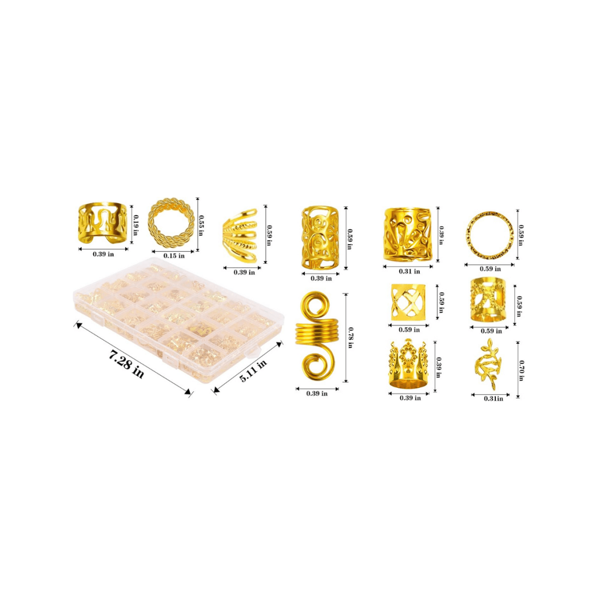 Dreamfix 290Pcs Hair Rings &amp; Bead Jewelry 11 Style Gold - gtwtoporld.com