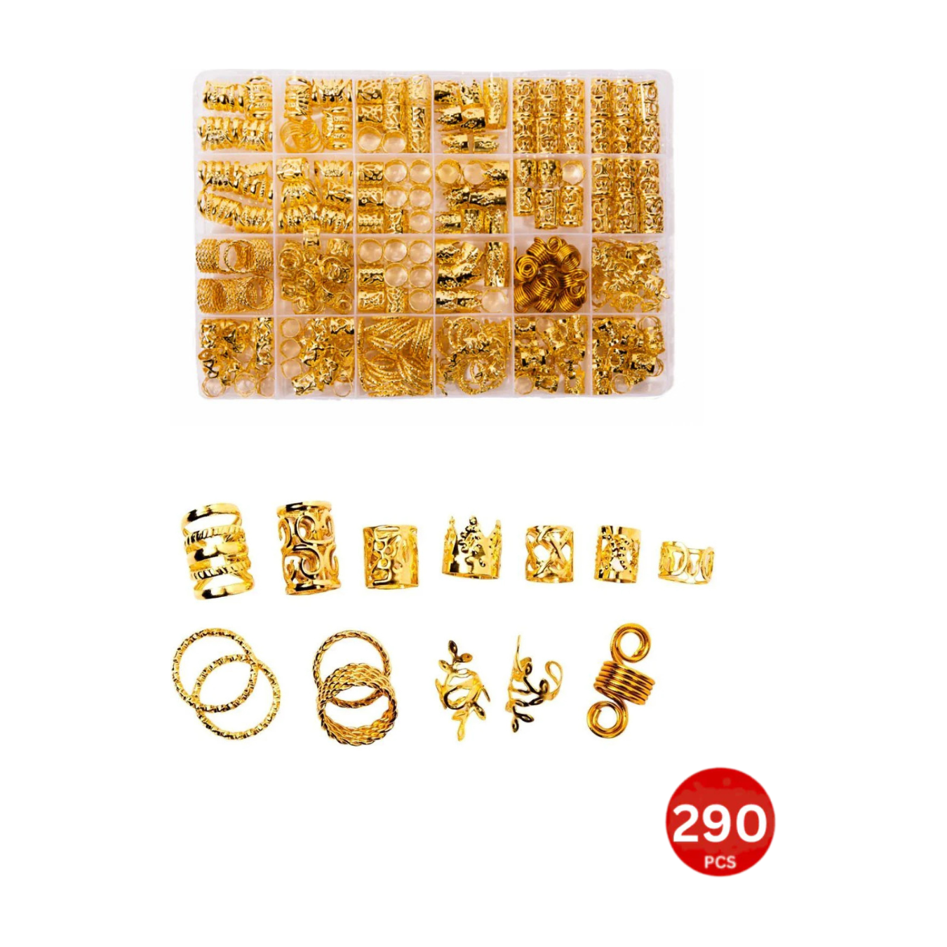 Dreamfix 290Pcs Hair Rings &amp; Bead Jewelry 11 Style Gold - gtwtoporld.com