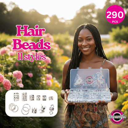 Dreamfix 290Pcs Hair Rings &amp; Bead Jewelry 11 Style Silver - gtwtoporld.com
