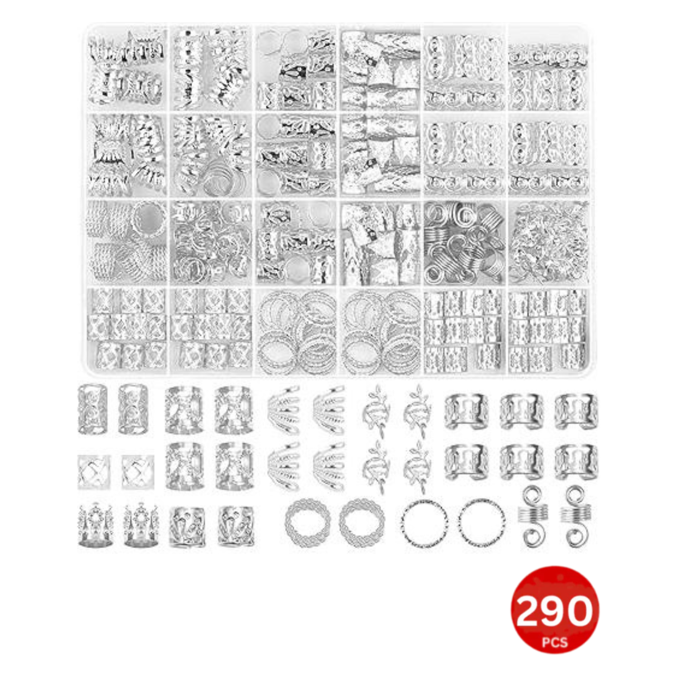 Dreamfix 290Pcs Hair Rings &amp; Bead Jewelry 11 Style Silver - gtwtoporld.com