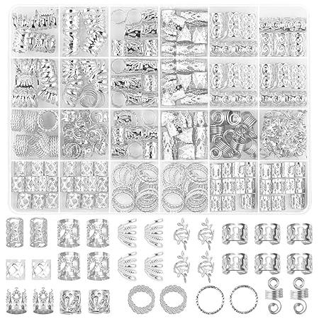 Dreamfix 290Pcs Hair Rings &amp; Bead Jewelry 11 Style Silver - gtwtoporld.com