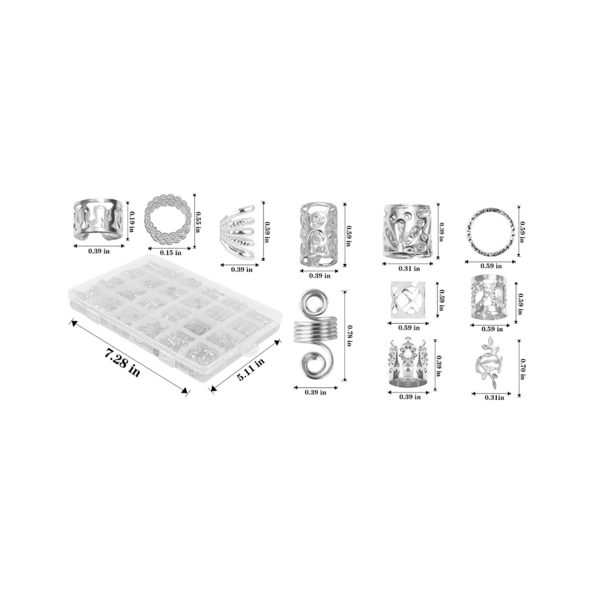 Dreamfix 290Pcs Hair Rings &amp; Bead Jewelry 11 Style Silver - gtwtoporld.com