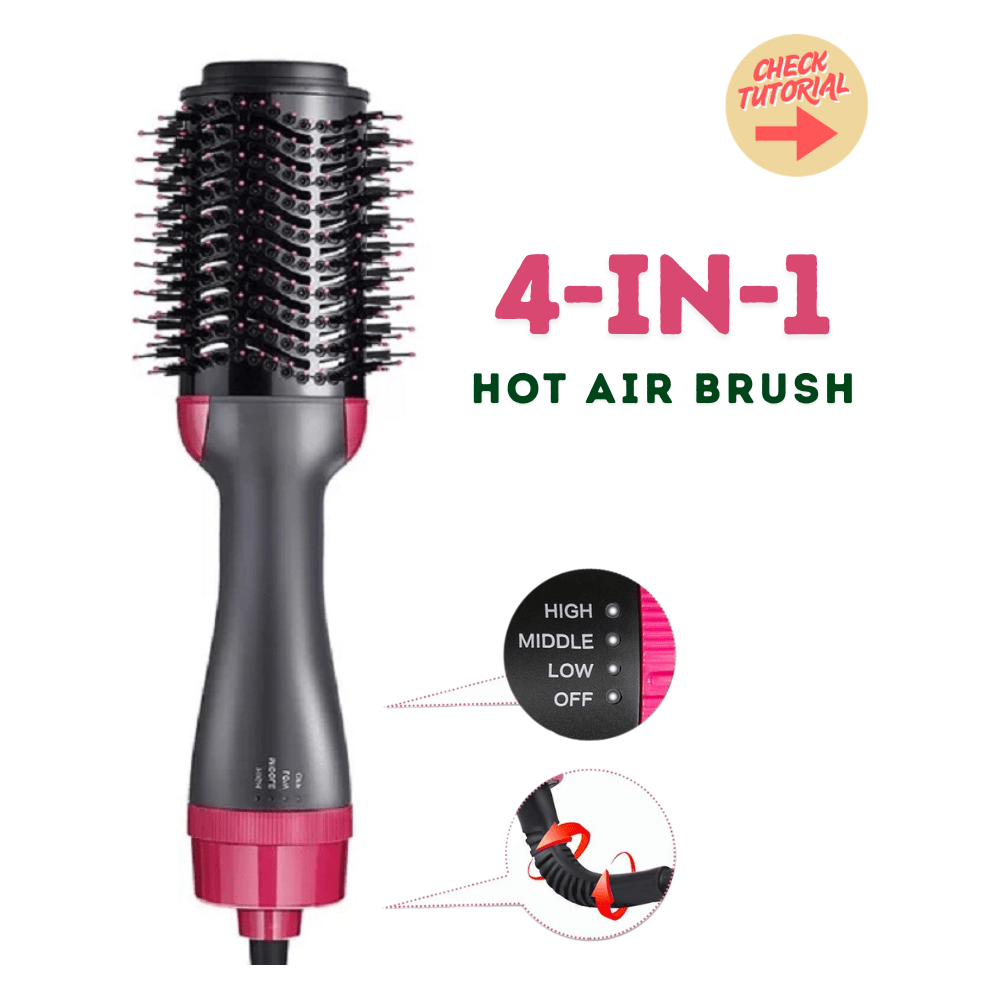 Dreamfix 4 - in - 1 Hot Air Brush - Electric Hair Dryer &amp; Styler (Black&amp;Pink) - gtwtoporld.com
