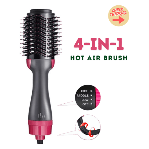 Dreamfix 4-in-1 Hot Air Brush - Electric Hair Dryer & Styler (Black&Pink)