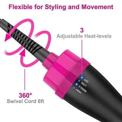 Dreamfix 4 - in - 1 Hot Air Brush - Electric Hair Dryer &amp; Styler (Black&amp;Pink) - gtwtoporld.com