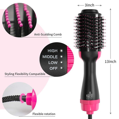Dreamfix 4 - in - 1 Hot Air Brush - Electric Hair Dryer &amp; Styler (Black&amp;Pink) - gtwtoporld.com