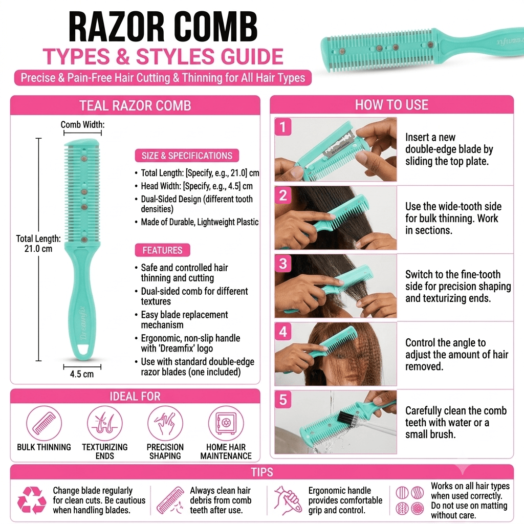 Dreamfix Double Side Razor Comb - Assorted - gtwtoporld.com