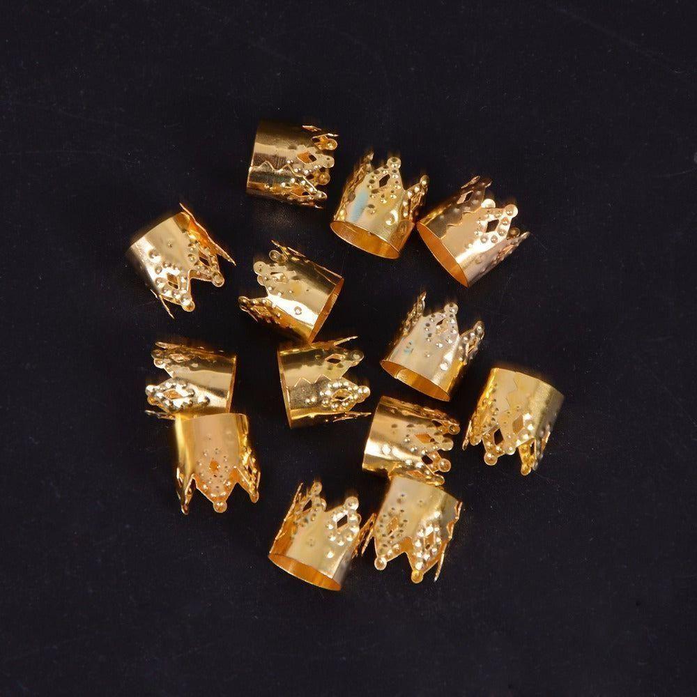 Dreamfix Gold &amp; Silver Crown Buckle Hair Beads Ring 24pcs - gtwtoporld.com