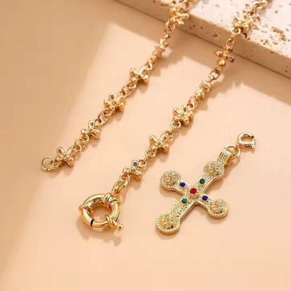 Dreamfix Goth Rhinestone Cross Jesus Pendant Choker Necklace Gold 32.4g - gtwtoporld.com