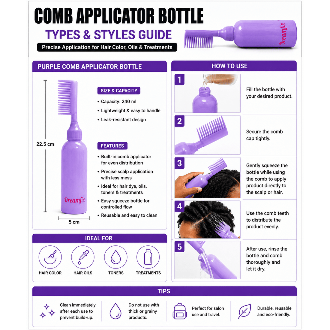 Dreamfix Hair Dye Bottle with Comb Tooth (assorted) - gtwtoporld.com