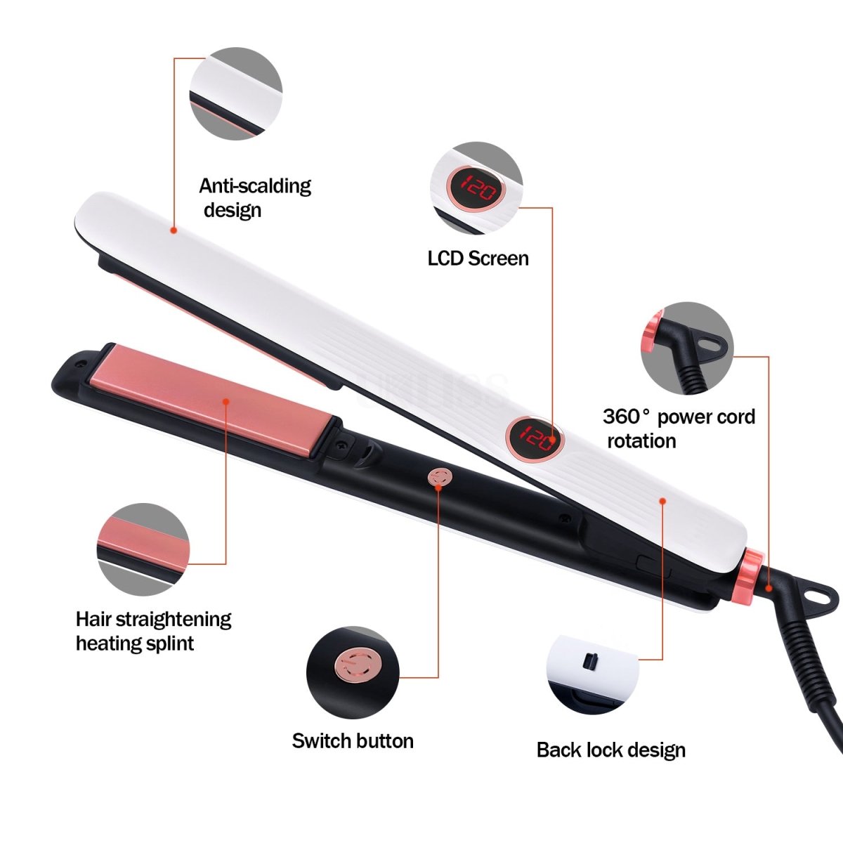 Dreamfix Salon Hair Straightener with LCD Display (White) - gtwtoporld.com