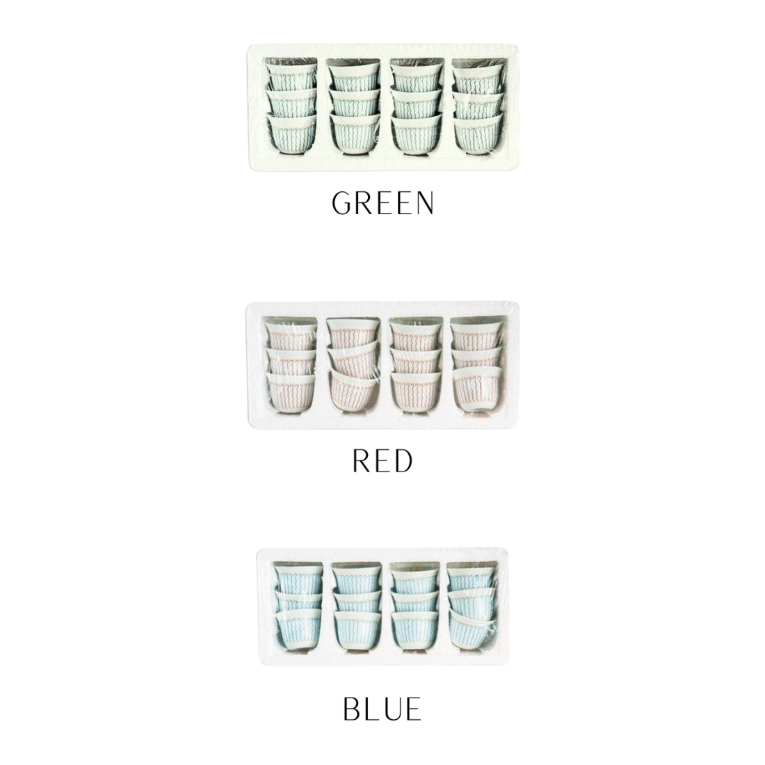 Kaffeetassen Finjal blue/red/Green (12er Pack) - gtwtoporld.com