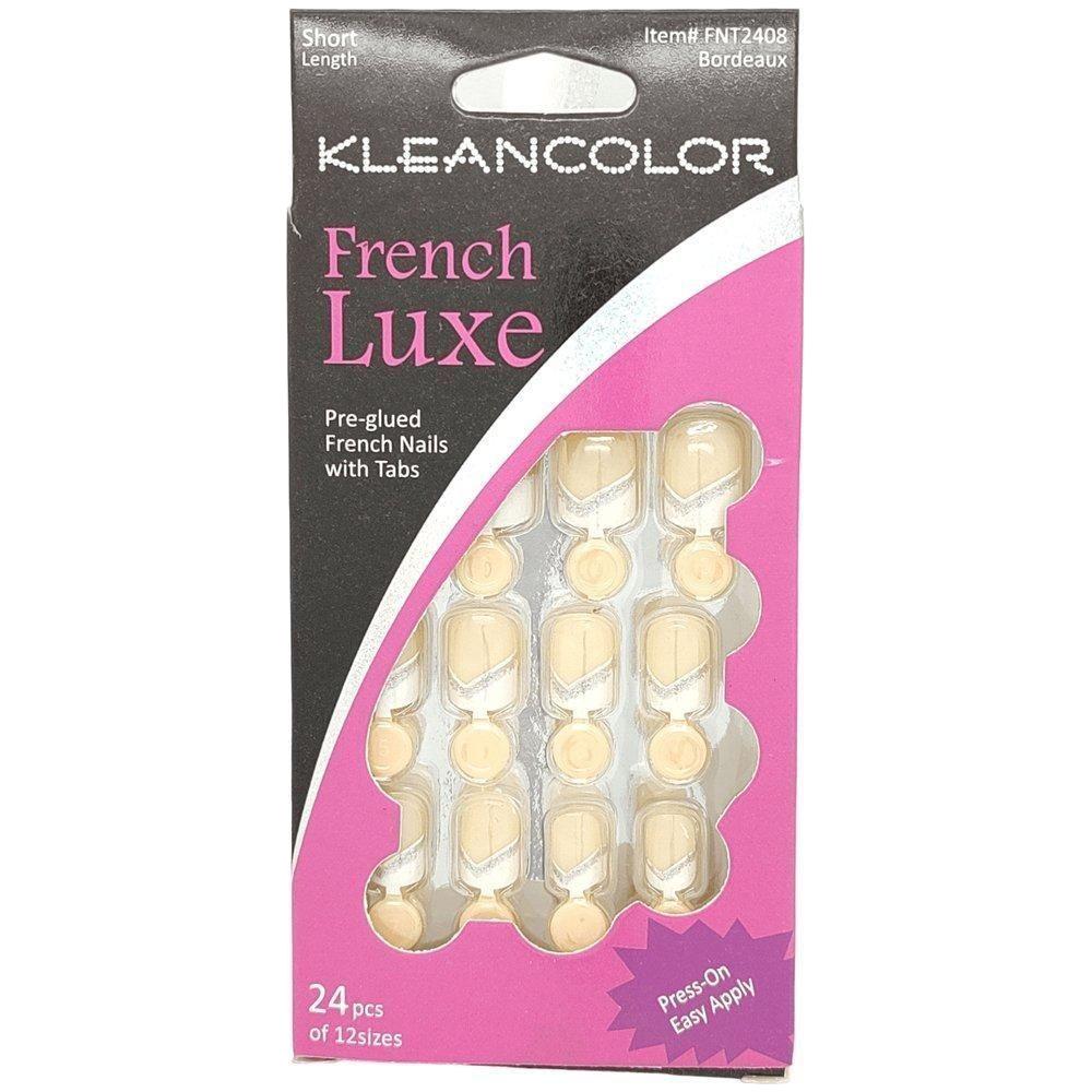 Kleancolor French Luxe Pre - glued French Nails With Tabs 24 Pcs Of 12 Sizes - gtwtoporld.com