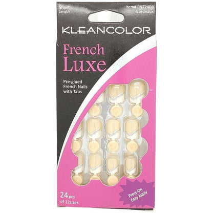 Kleancolor French Luxe Pre - glued French Nails With Tabs 24 Pcs Of 12 Sizes - gtwtoporld.com