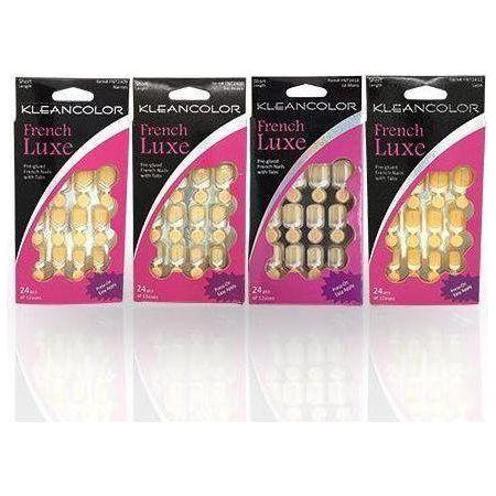 Kleancolor French Luxe Pre - glued French Nails With Tabs 24 Pcs Of 12 Sizes - gtwtoporld.com