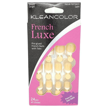 Kleancolor French Luxe Pre - glued French Nails With Tabs 24 Pcs Of 12 Sizes - gtwtoporld.com