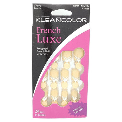 Kleancolor French Luxe Pre - glued French Nails With Tabs 24 Pcs Of 12 Sizes - gtwtoporld.com