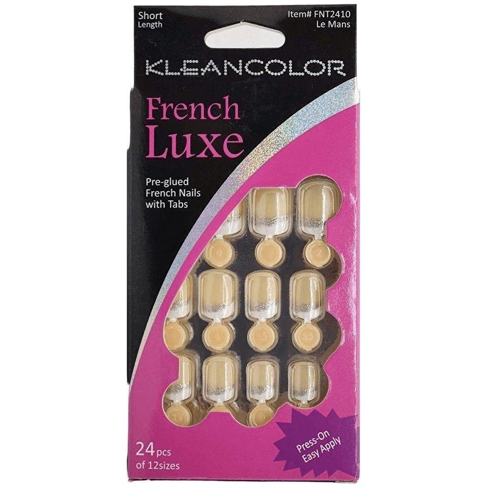 Kleancolor French Luxe Pre - glued French Nails With Tabs 24 Pcs Of 12 Sizes - gtwtoporld.com