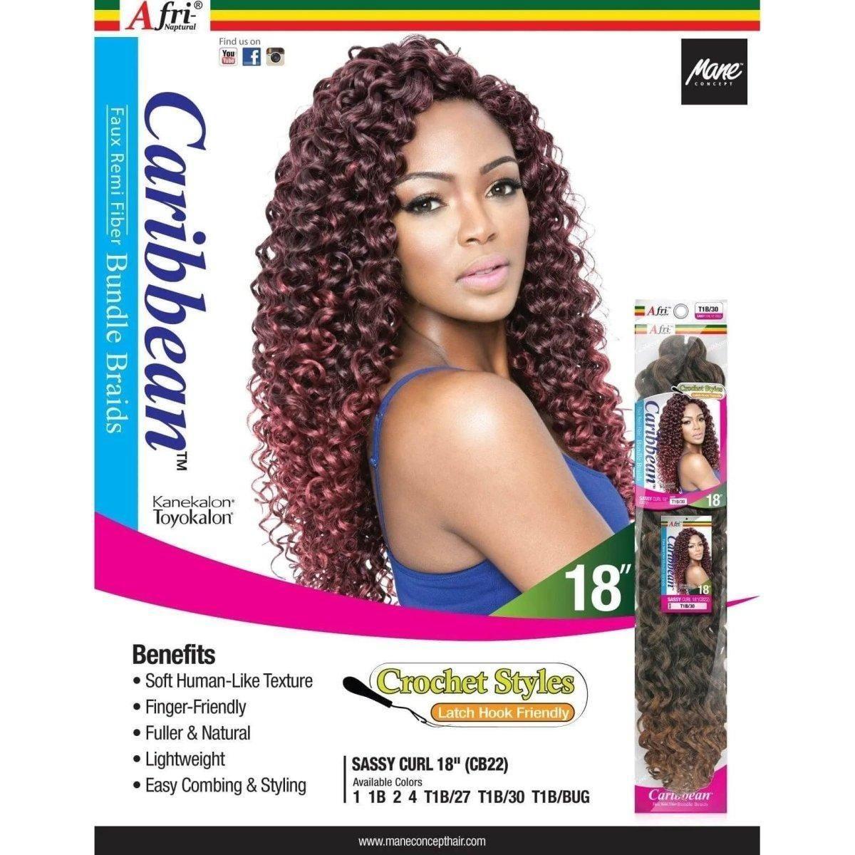 Mane Concept Afri - Naptural Caribbean Sassy Curl Crochet Braid Kanekalon + Toyokalon Fiber 18" - gtwtoporld.com