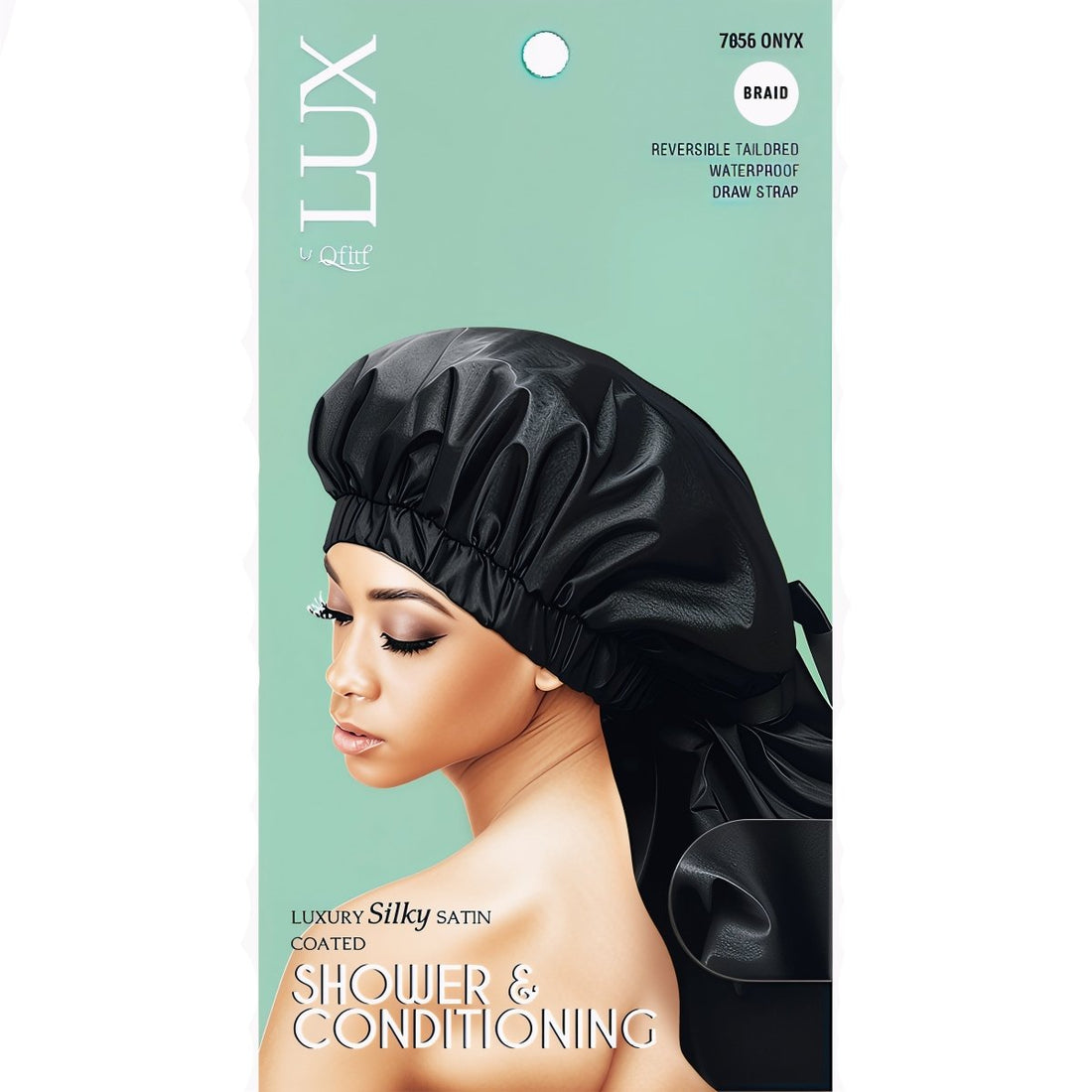 Qfitt Braid Luxury Silky Satin Coated Shower &amp; Conditioning Cap - Onyx - gtwtoporld.com