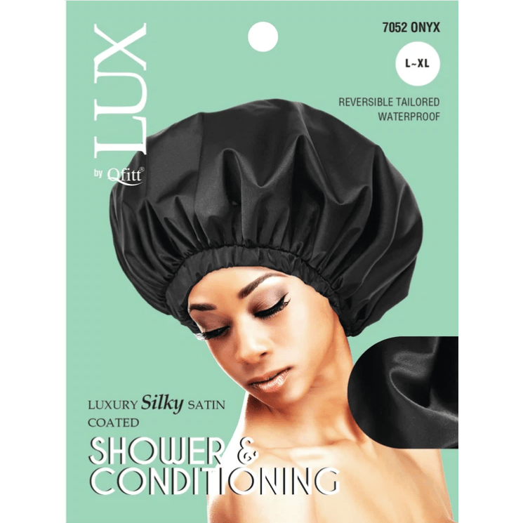 Qfitt Luxury Silky Satin Coated Shower &amp; Conditioning Cap- Onyx - gtwtoporld.com