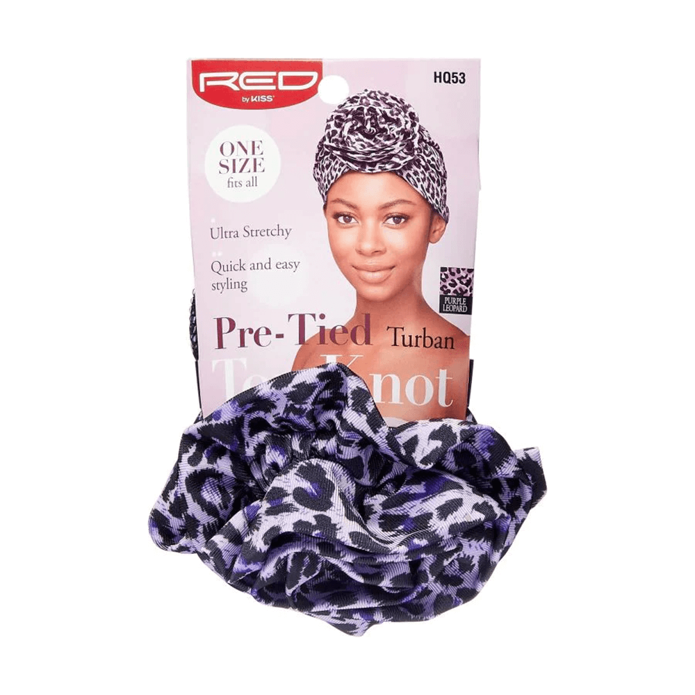 Red By Kiss Top Knot Pre - Tied Turban - Purple Leopard - gtwtoporld.com